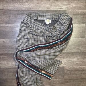 Maeve Anthropologie Plaid Jogger Pants Sequin Stripe Side Detail Size XS